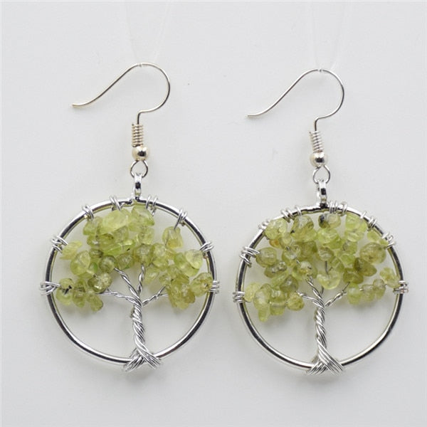 Women's Tree of Life Earrings with Natural Stones