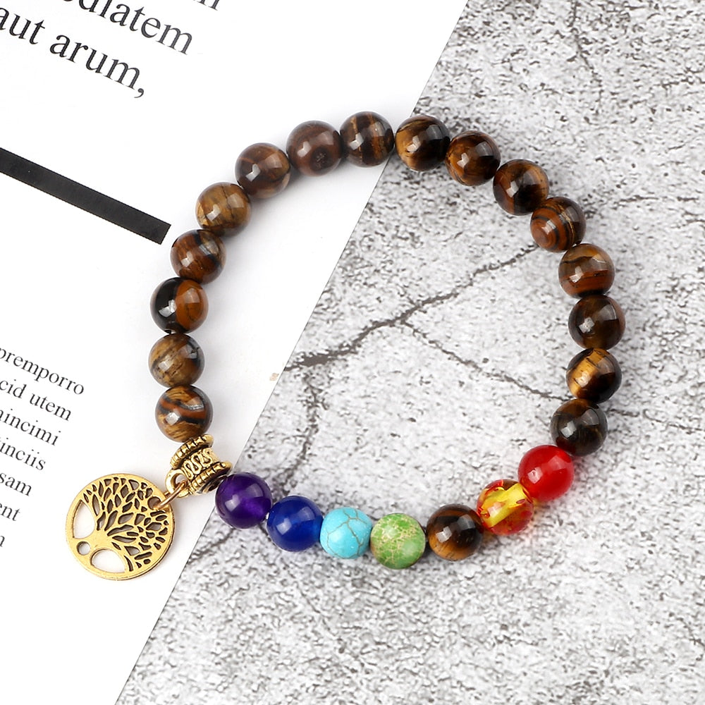 7 Chakra Life Tree Bracelets with Natural Stone