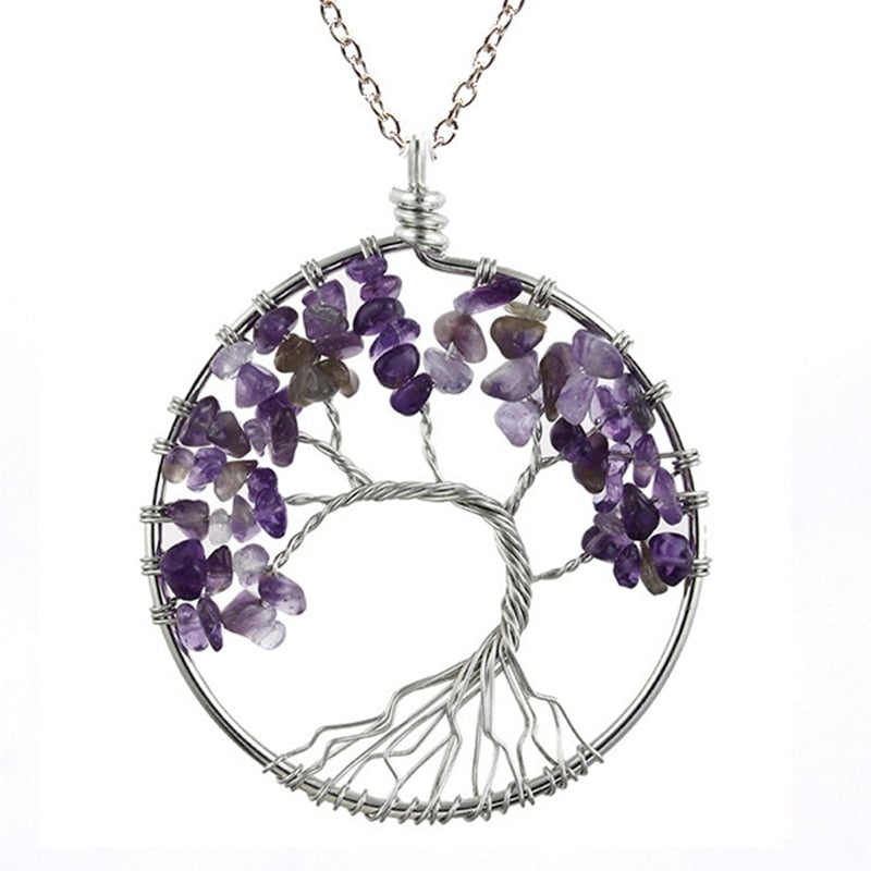 Tree of Life Pendant Necklace with Natural Stone