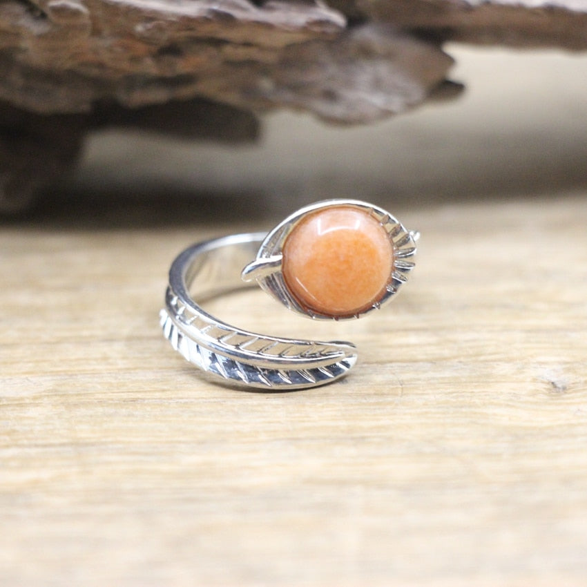 Carved Leaf Ring with Natural Gemstones