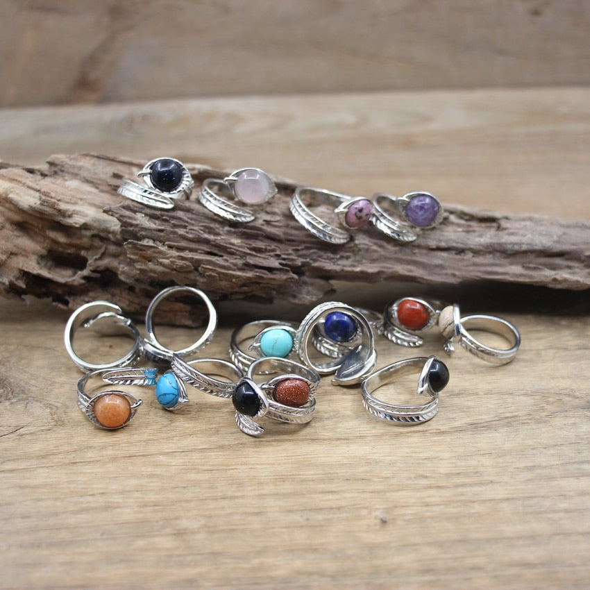 Carved Leaf Ring with Natural Gemstones