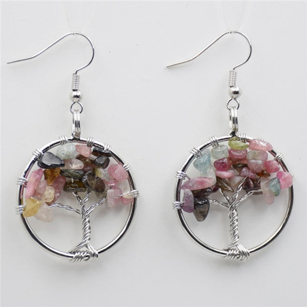 Women's Tree of Life Earrings with Natural Stones