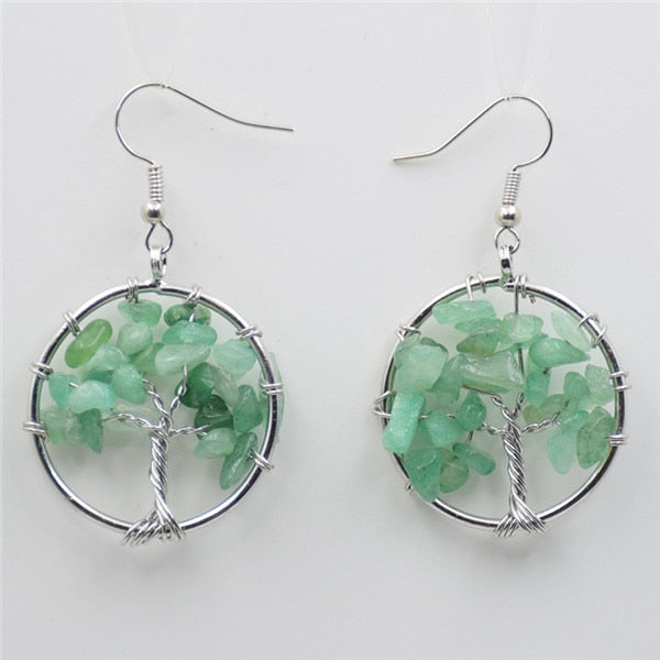 Women's Tree of Life Earrings with Natural Stones