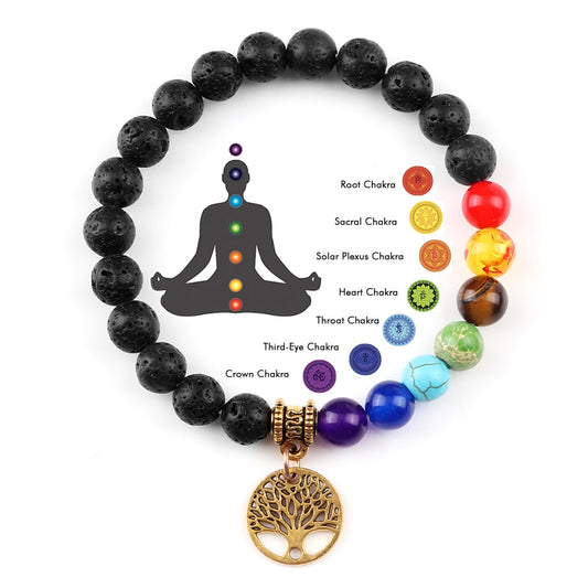 7 Chakra Life Tree Bracelets with Natural Stone