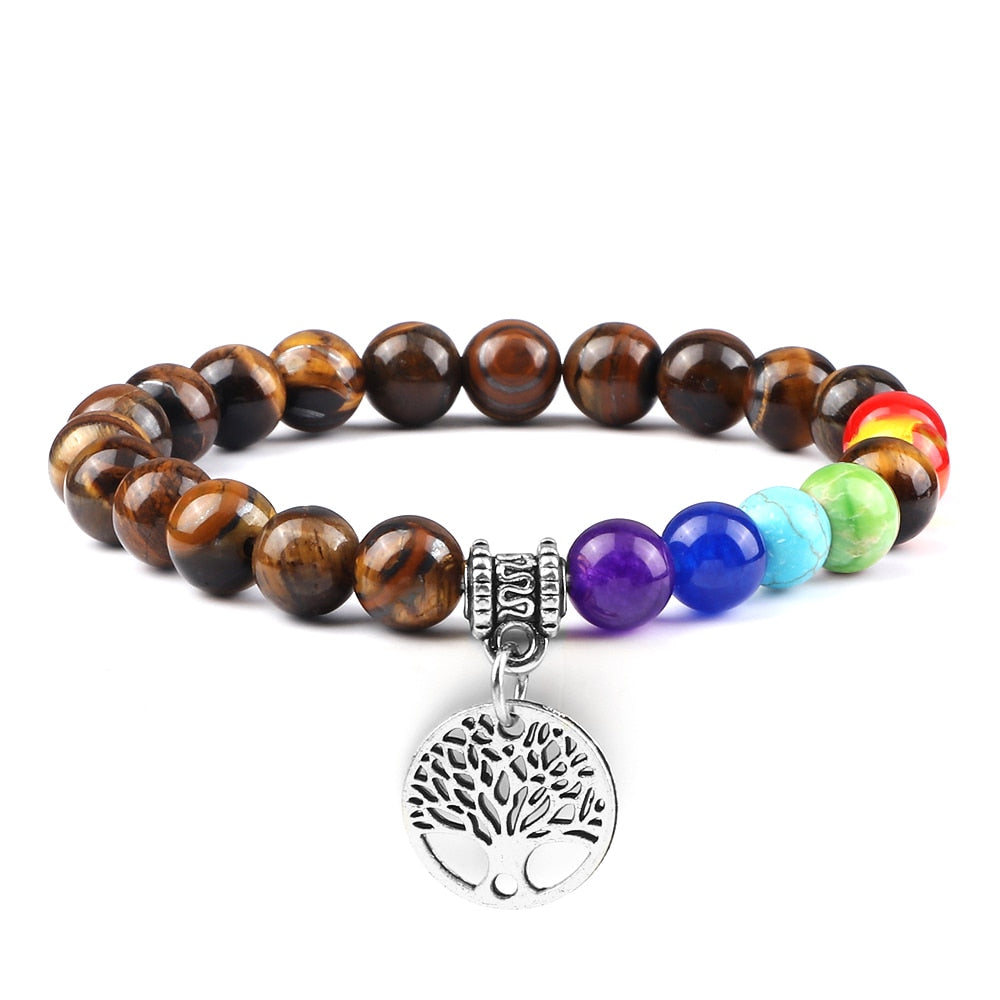 7 Chakra Life Tree Bracelets with Natural Stone