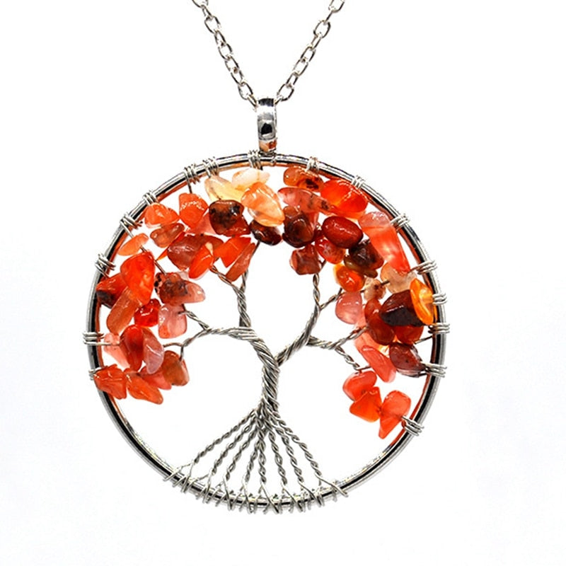 Tree of Life Pendant Necklace with Natural Stone