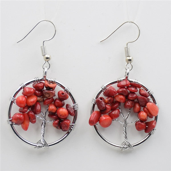 Women's Tree of Life Earrings with Natural Stones