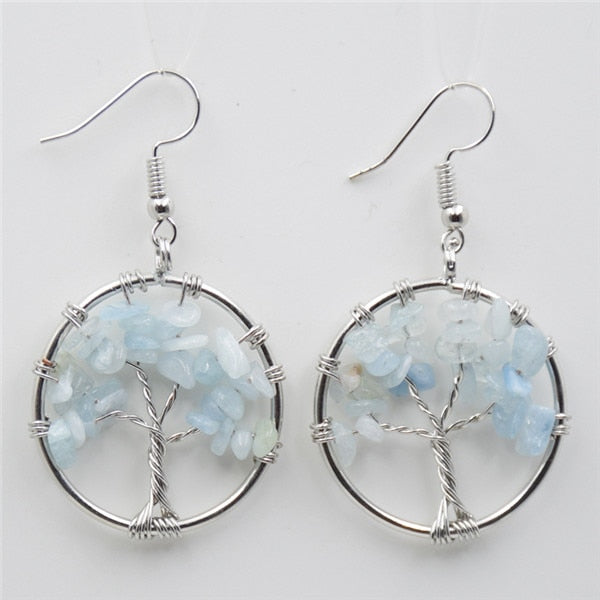 Women's Tree of Life Earrings with Natural Stones