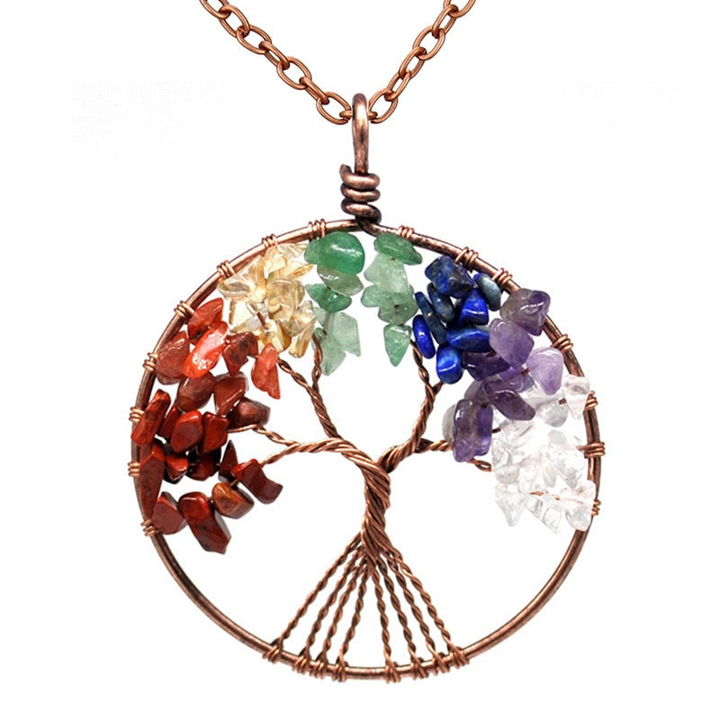 Tree of Life Pendant Necklace with Natural Stone