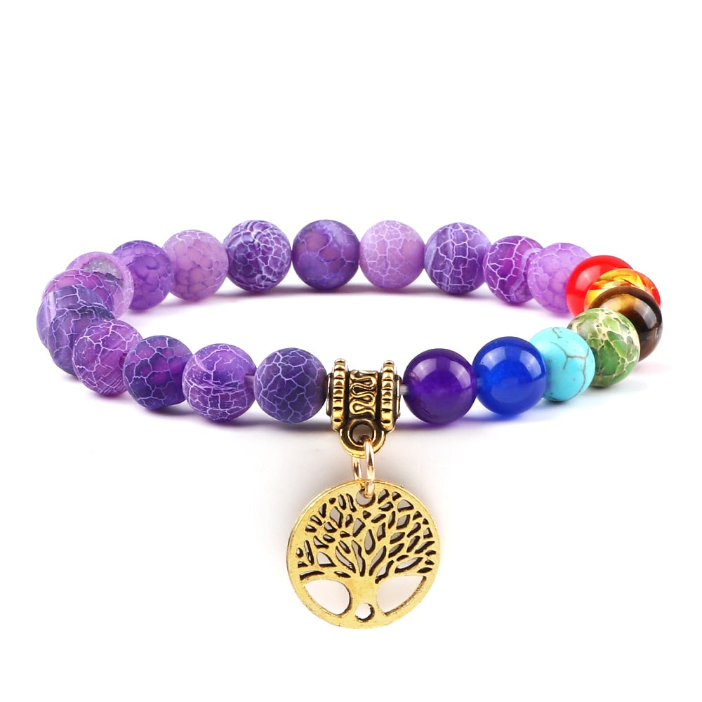 7 Chakra Life Tree Bracelets with Natural Stone