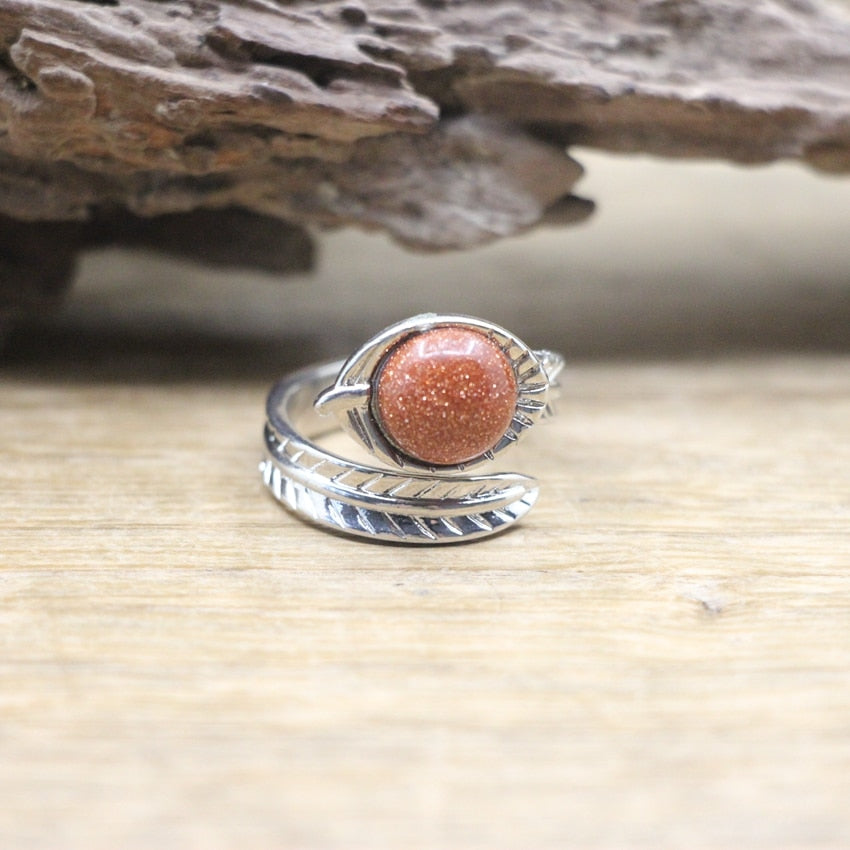 Carved Leaf Ring with Natural Gemstones