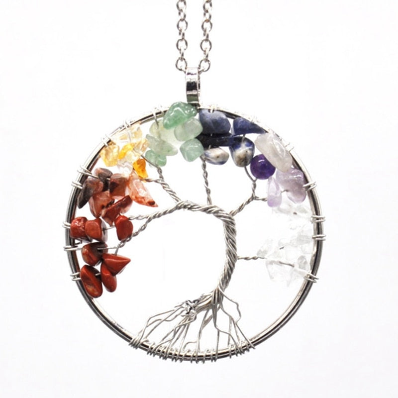 Tree of Life Pendant Necklace with Natural Stone