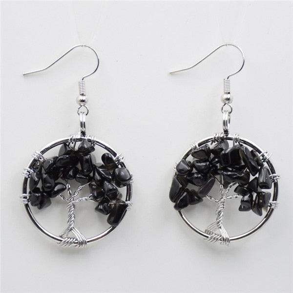 Women's Tree of Life Earrings with Natural Stones