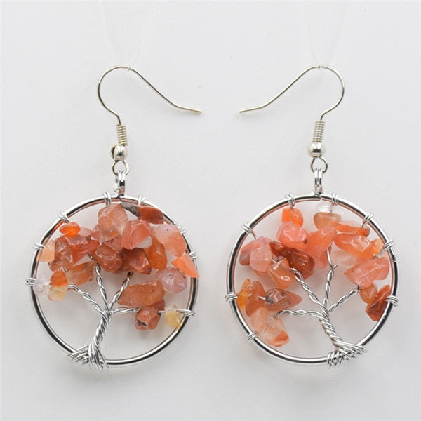 Women's Tree of Life Earrings with Natural Stones