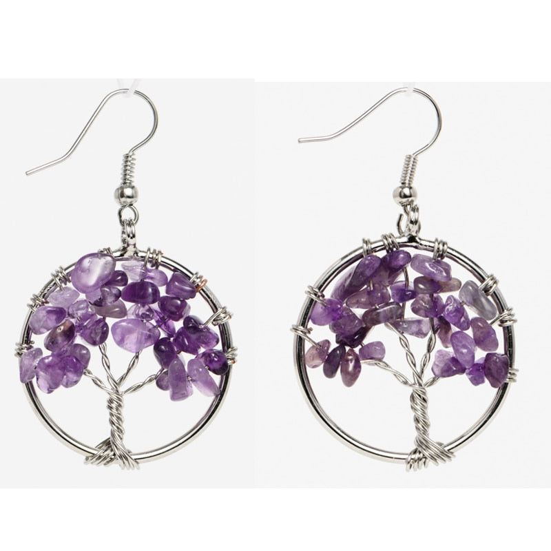 Women's Tree of Life Earrings with Natural Stones