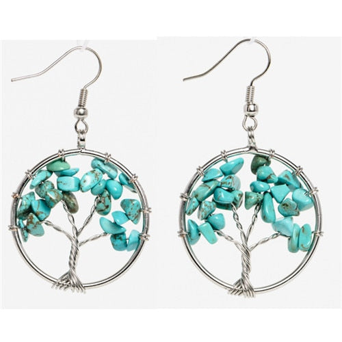 Women's Tree of Life Earrings with Natural Stones