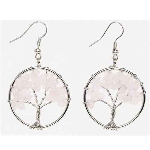 Women's Tree of Life Earrings with Natural Stones