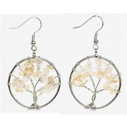 Women's Tree of Life Earrings with Natural Stones