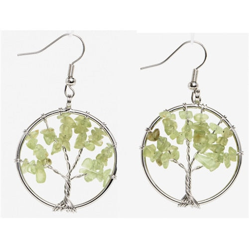 Women's Tree of Life Earrings with Natural Stones