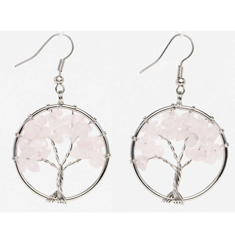 Women's Tree of Life Earrings with Natural Stones