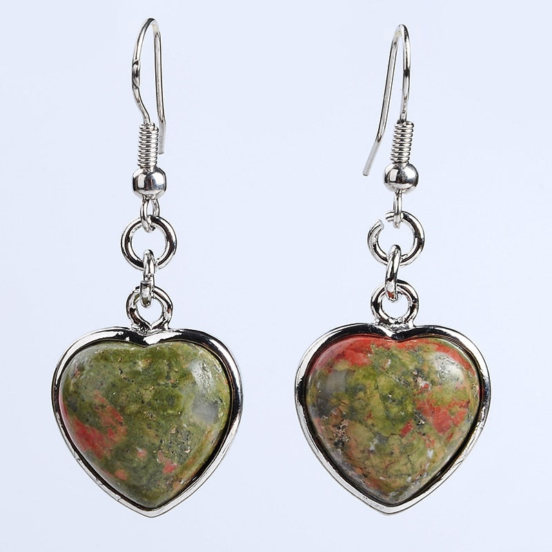 Heart Pendant  Earring with Natural Stone