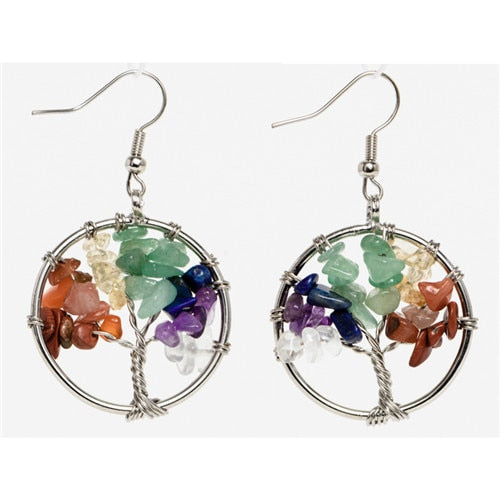 Women's Tree of Life Earrings with Natural Stones