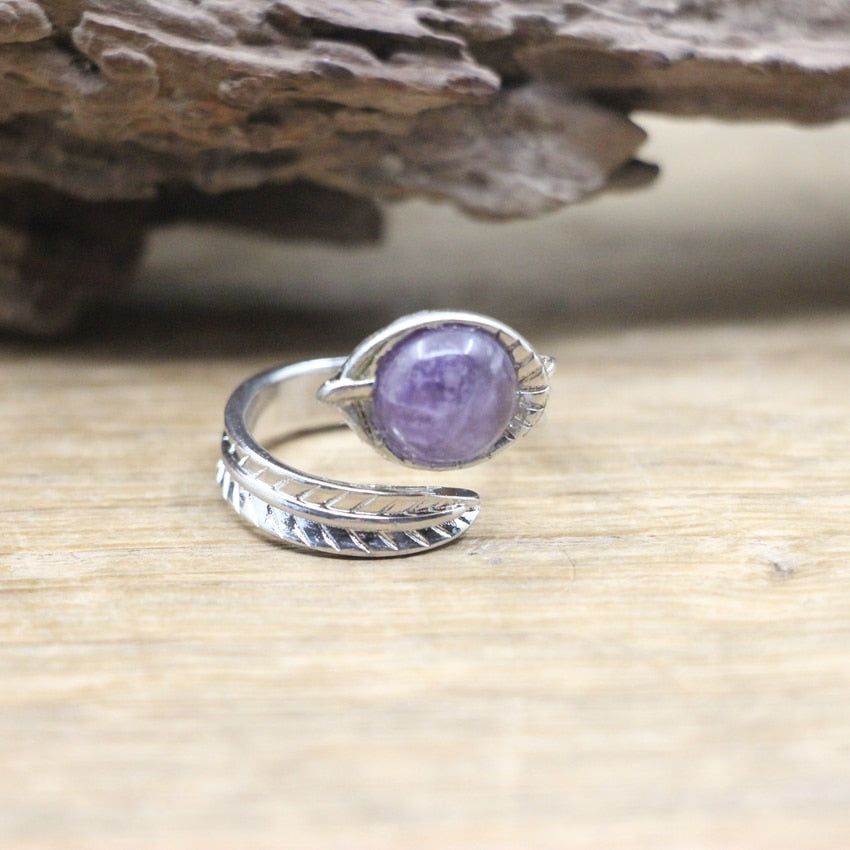 Carved Leaf Ring with Natural Gemstones