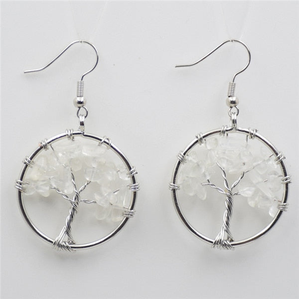 Women's Tree of Life Earrings with Natural Stones