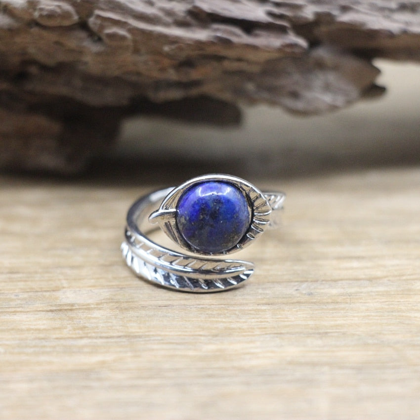 Carved Leaf Ring with Natural Gemstones