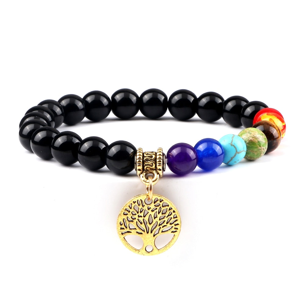 7 Chakra Life Tree Bracelets with Natural Stone