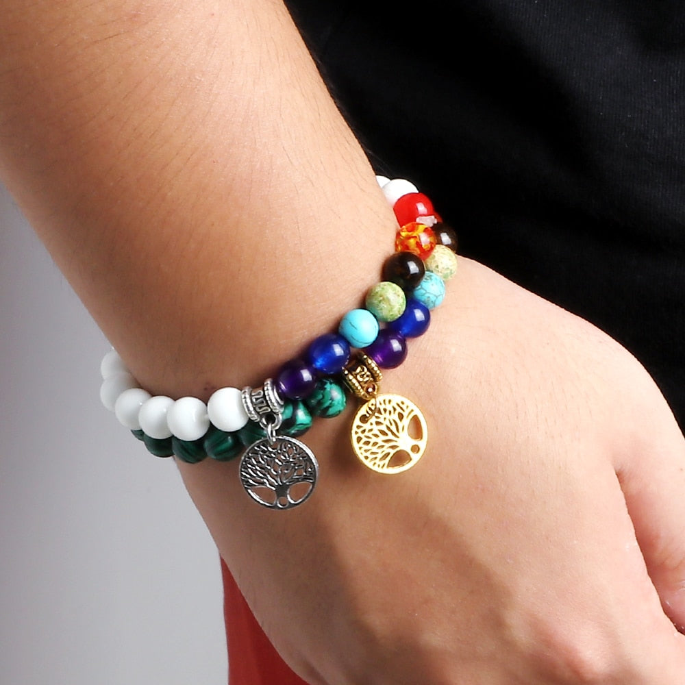 7 Chakra Life Tree Bracelets with Natural Stone