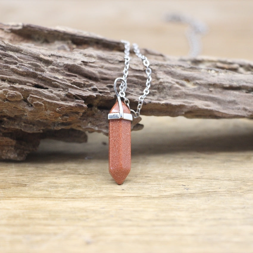 Hexagonal Point Pendants Necklaces with Natural Stones