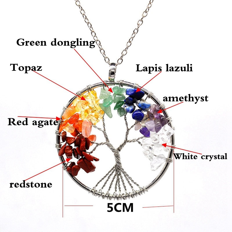 Tree of Life Pendant Necklace with Natural Stone