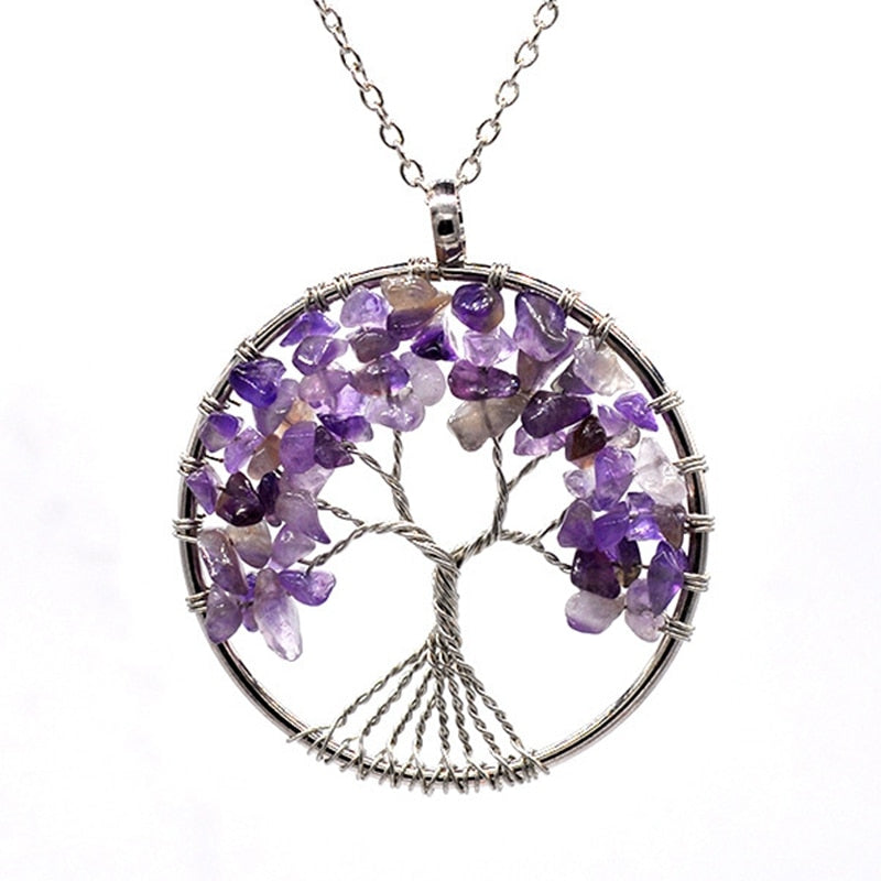 Tree of Life Pendant Necklace with Natural Stone