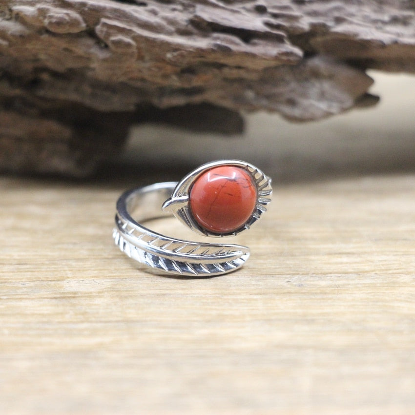 Carved Leaf Ring with Natural Gemstones