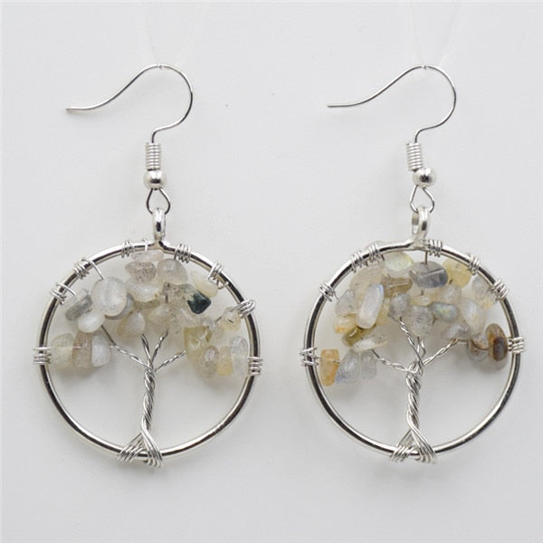 Women's Tree of Life Earrings with Natural Stones