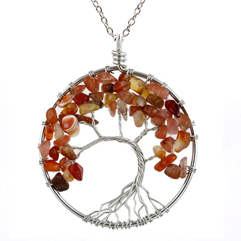 Tree of Life Pendant Necklace with Natural Stone