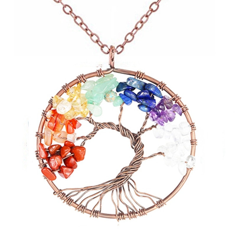 Tree of Life Pendant Necklace with Natural Stone