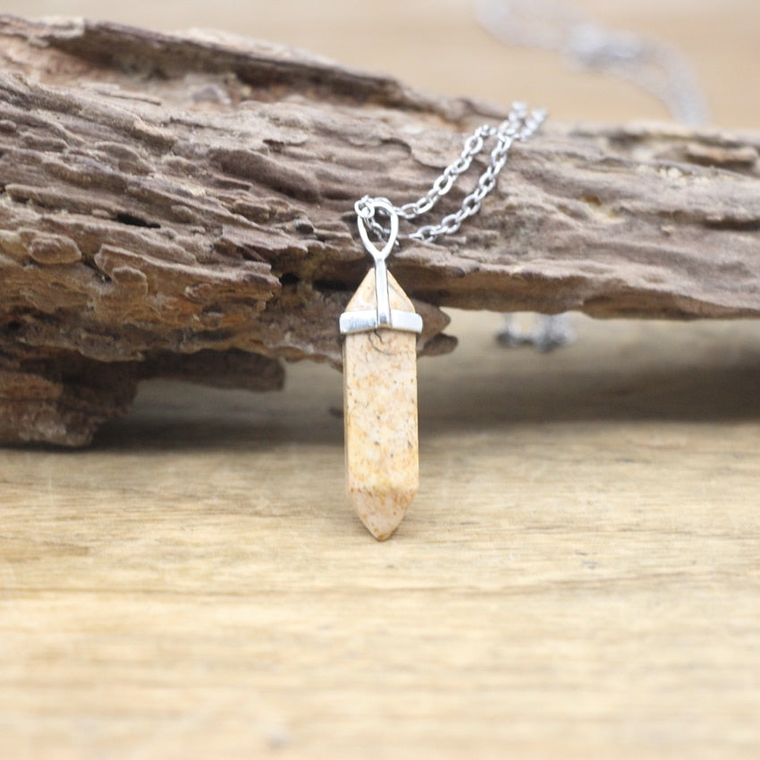 Hexagonal Point Pendants Necklaces with Natural Stones