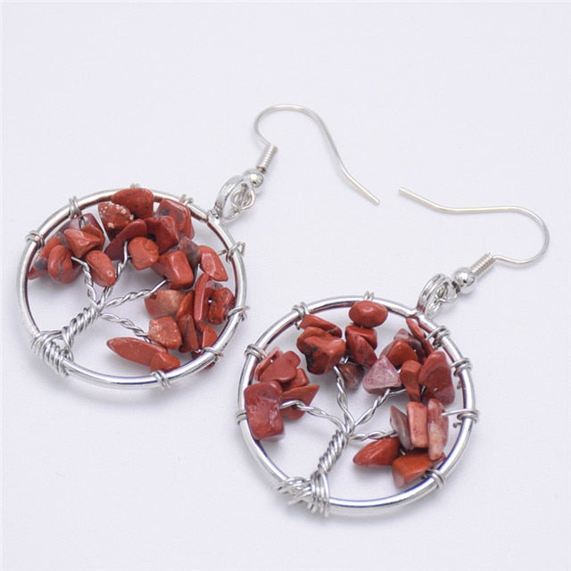 Women's Tree of Life Earrings with Natural Stones