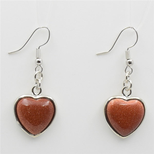 Heart Pendant  Earring with Natural Stone