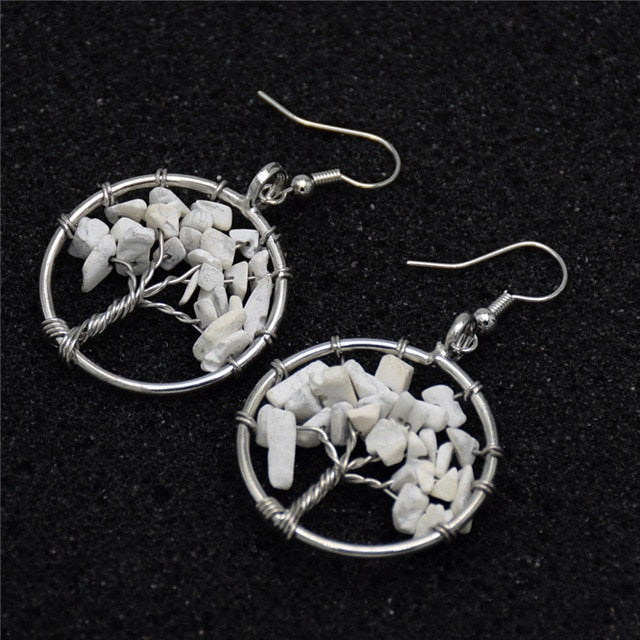 Women's Tree of Life Earrings with Natural Stones