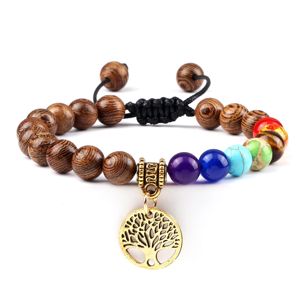 7 Chakra Life Tree Bracelets with Natural Stone