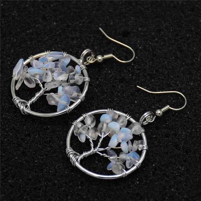 Women's Tree of Life Earrings with Natural Stones