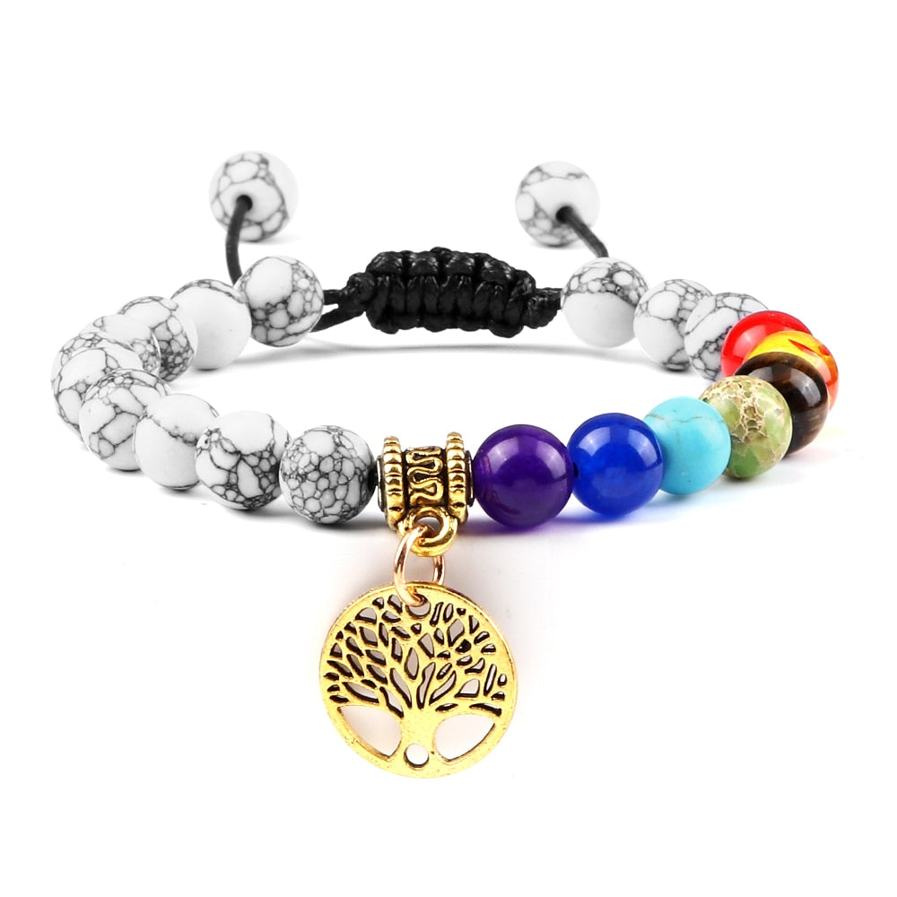 7 Chakra Life Tree Bracelets with Natural Stone