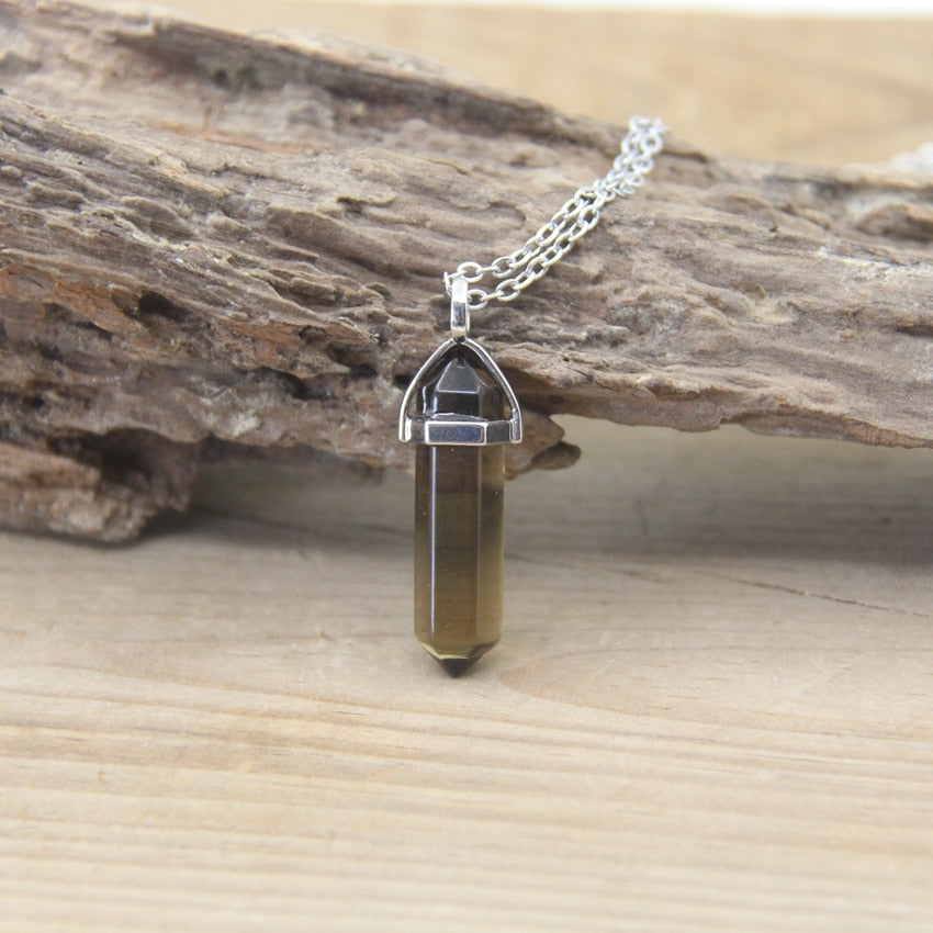 Hexagonal Point Pendants Necklaces with Natural Stones