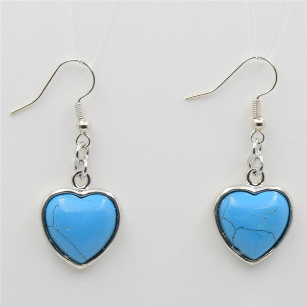 Heart Pendant  Earring with Natural Stone