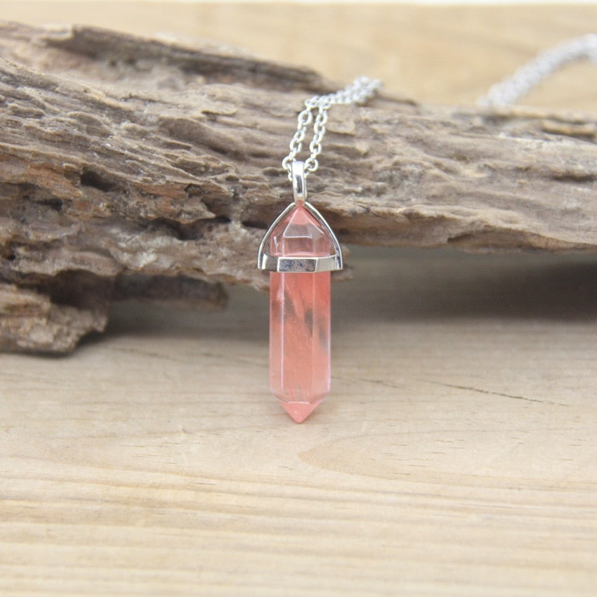 Hexagonal Point Pendants Necklaces with Natural Stones