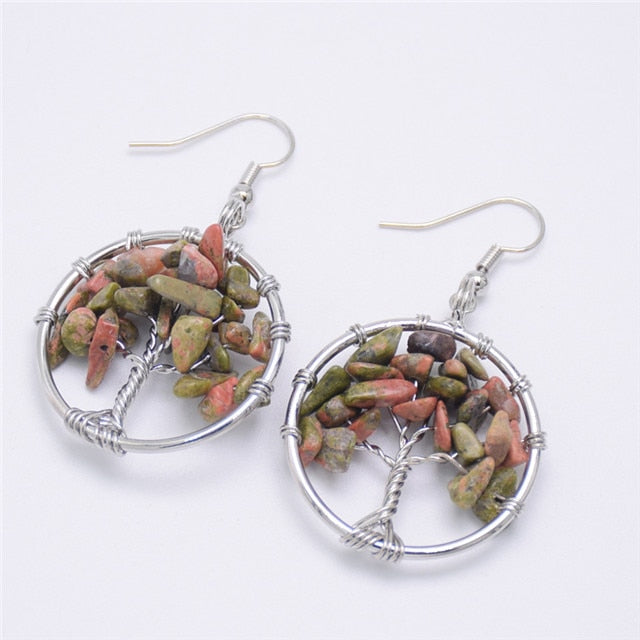 Women's Tree of Life Earrings with Natural Stones