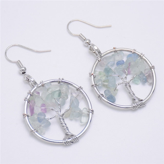 Women's Tree of Life Earrings with Natural Stones